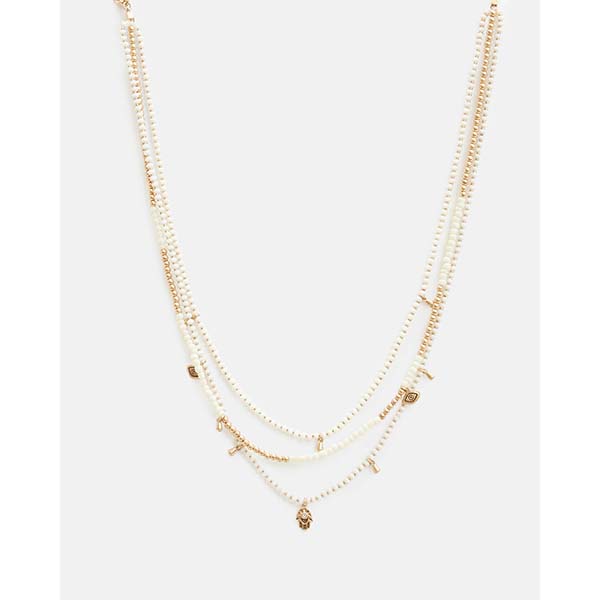 Allsaints Australia Womens Sima Bead Multi Layer Necklace Brass/White AU16-061